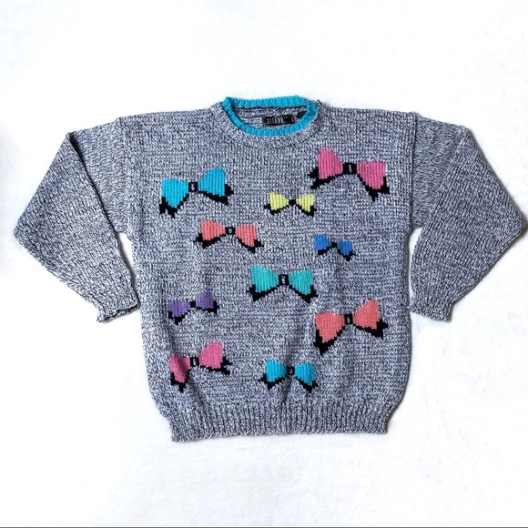 80s Gitano Vintage Pastel Bow Pullover Sweater - Picture 2 of 5